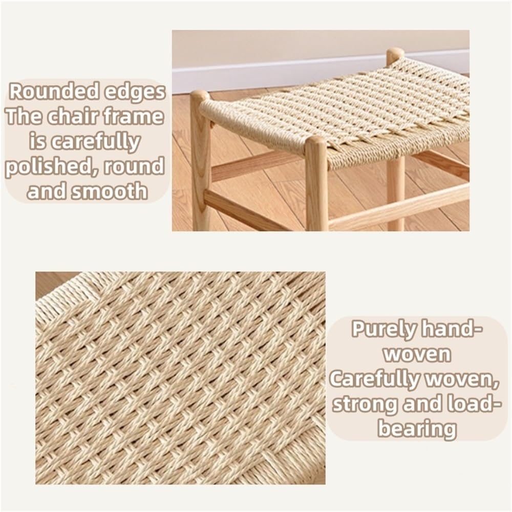 GOIPNGPK Hand Woven Stool, Solid Wood Square Stool, Simple Vanity Stool, Modern Small Stool Suitable for Living Room, Bedroom, Kitchen, Office(Brown)