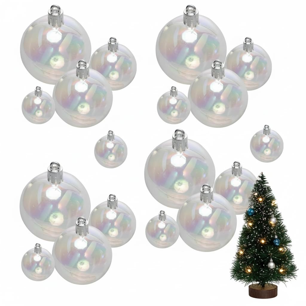 Iridescent Ornament Balls, DIY Plastic Multisize Clear Ornaments Iridescent Christmas Ball, Clear Baubles for Xmas Tree Halloween Window Home Holiday Party Wedding Decor (18Pcs)