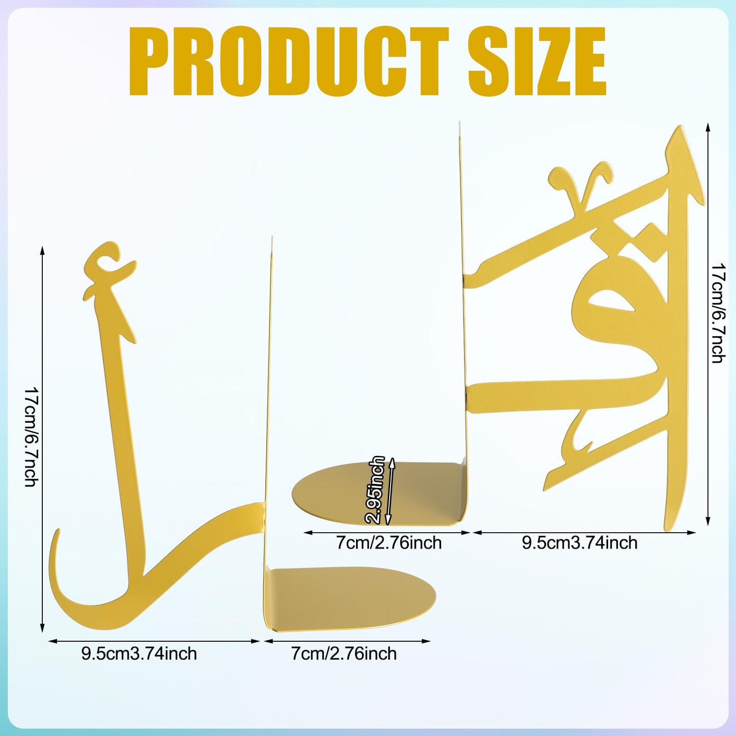 MorningRo 1 Pair IQRA Arabic Metal Bookend Decorative Arabic Metal Bookend Gold Ramadan Book End Eid Book Stopper Holders Islamic Decorations for Home Office Desk Bookshelf Decor Islamic Decor