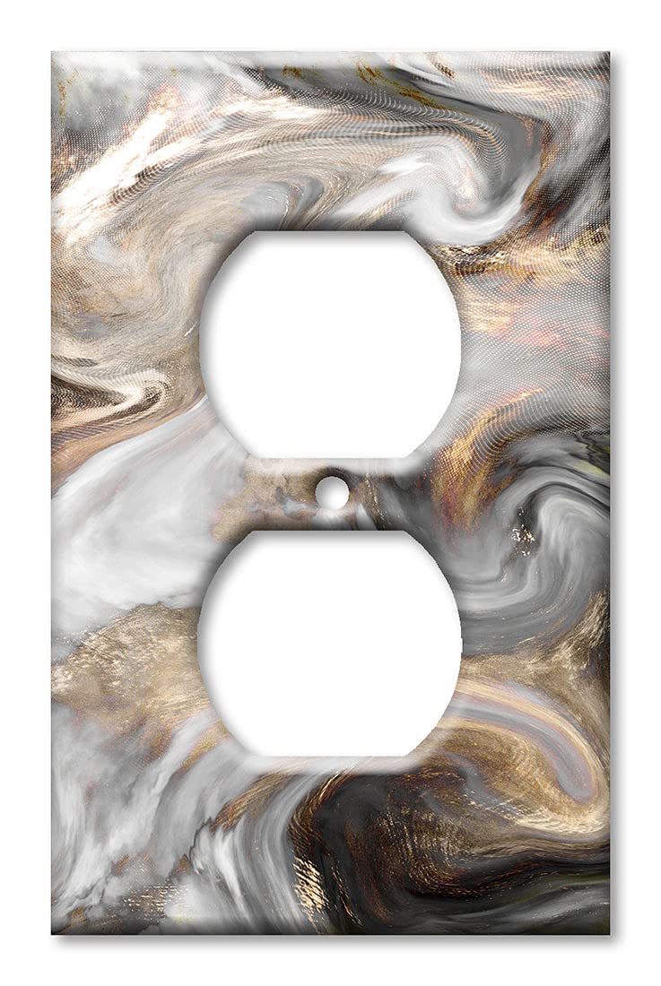 Art Plates - OVERSIZED Metal Switch Plate - OVER SIZE Wall Plate - Single Gang Electrical Outlet Wall Plate - Grey and Brown Swirl Marble - Granite Print (Made in USA)