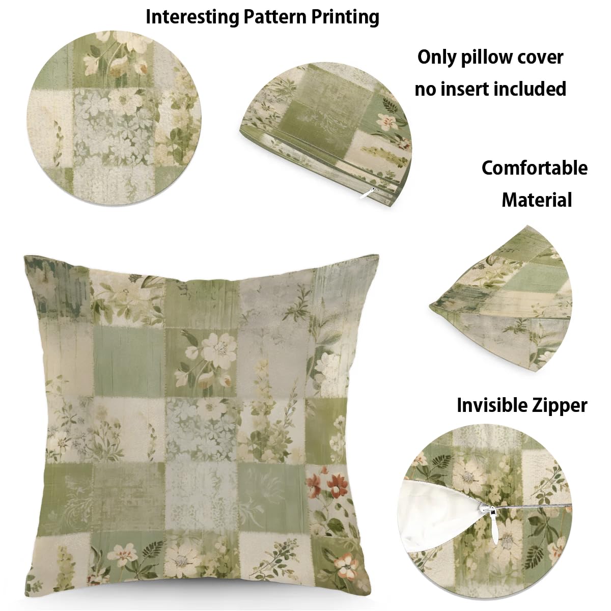 XMNYGJ Patchwork Floral Quilt Couch Pillow Covers Throw Pillows Bed Decorative Pillow Cases Decorative Pillows for Couch 20x20 Inch Bedroom Living Room Car