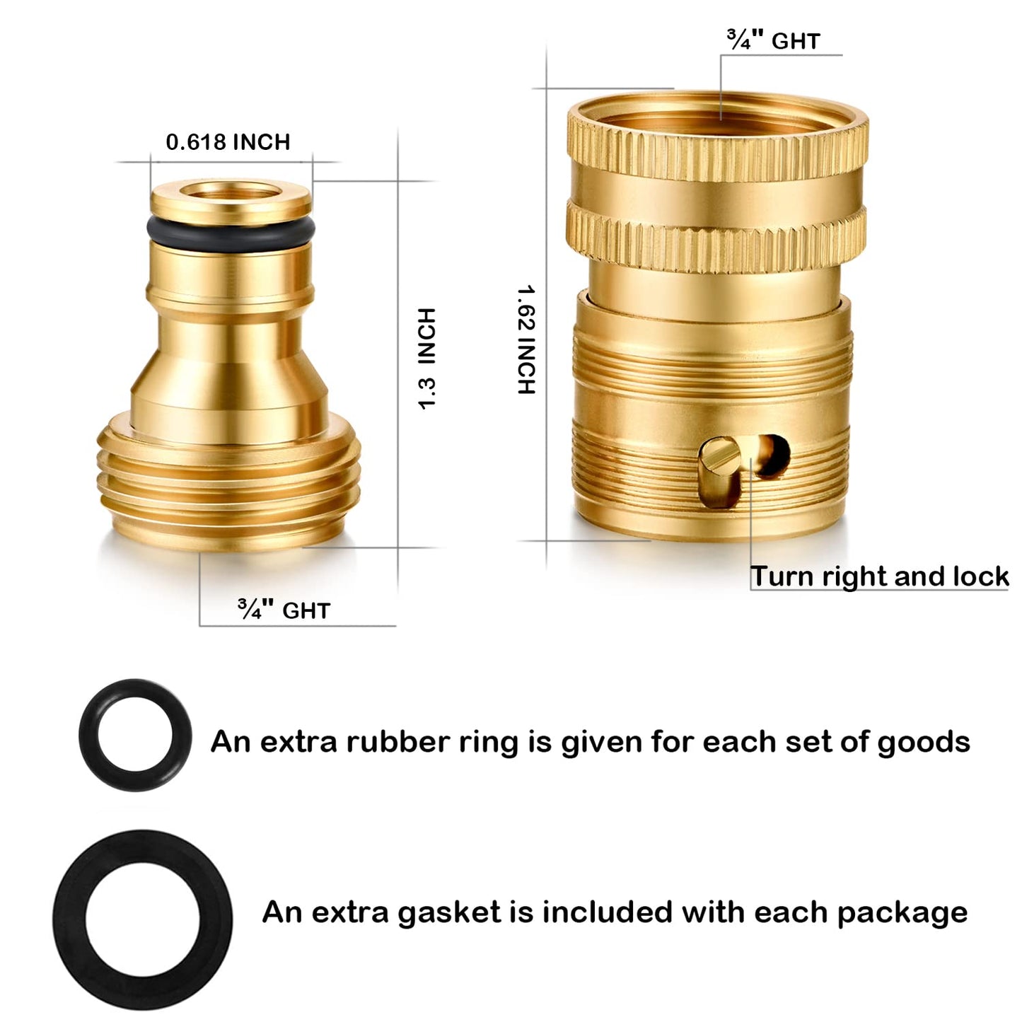 SIGURANTA Garden Hose Quick Connect Solid Brass 3/4 inch GHT Internal Thread Quick Connect Fittings Famale Quick Connector 2 Set