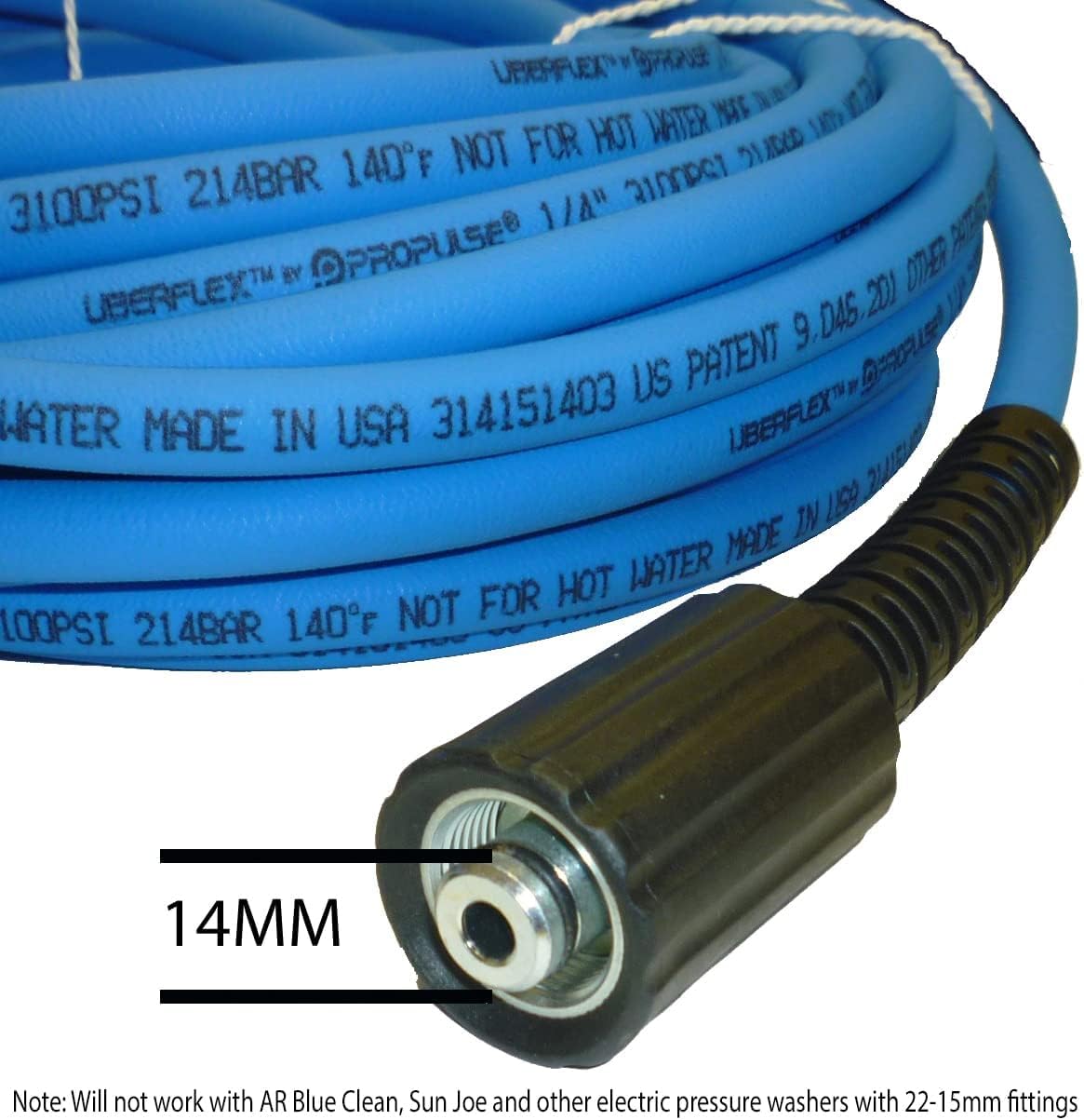 UBERFLEX™ Kink Resistant Pressure Washer Hose 1/4", 3,100 PSI with (2) 22MM - Made in USA - (50 Feet)