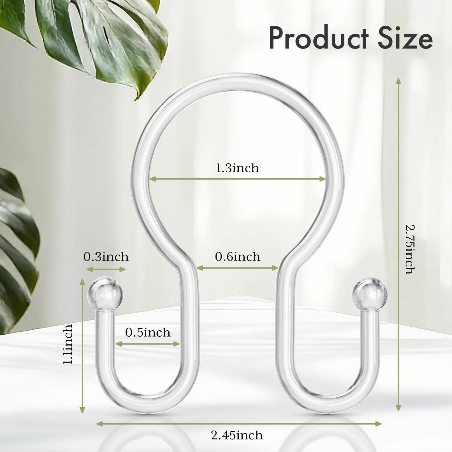Bathway Shower Curtain Hooks, 12Pcs Plastic Shower Hooks for Shower Curtain, Clear Double Hook Shower Curtain Hooks Rust Proof Shower Curtain Hangers