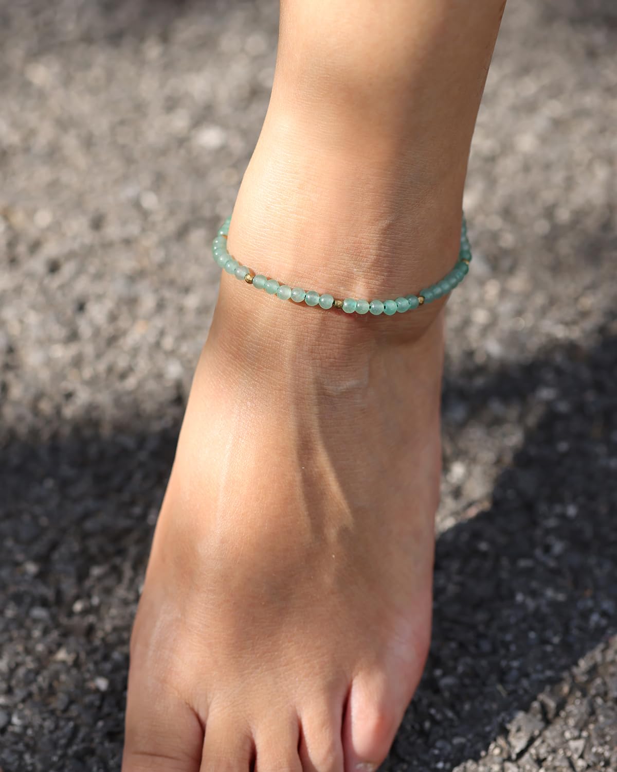Jewever Aventurine Jade Anklet Bracelet for Women crystals and healing stones Essential Oil Diffuser Beach Foot Beaded Adjustable(8.5-10 Inches)