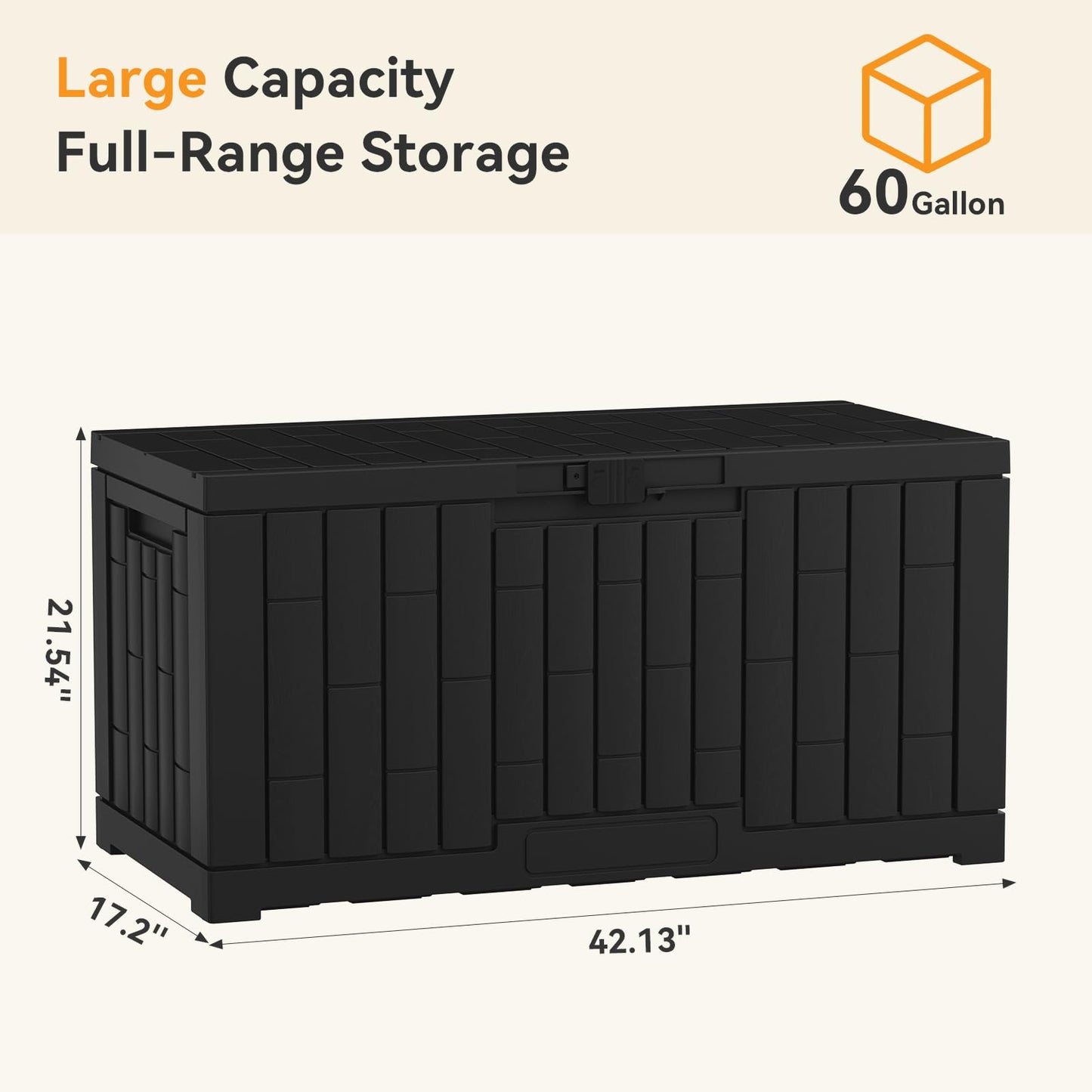 DUMOS 60 Gallon Deck Box, UV Resistant Waterproof Storage Bin for Patio Cushions Gardening Tools, Lockable Resin Outdoor Storage Box with Hundles, Black
