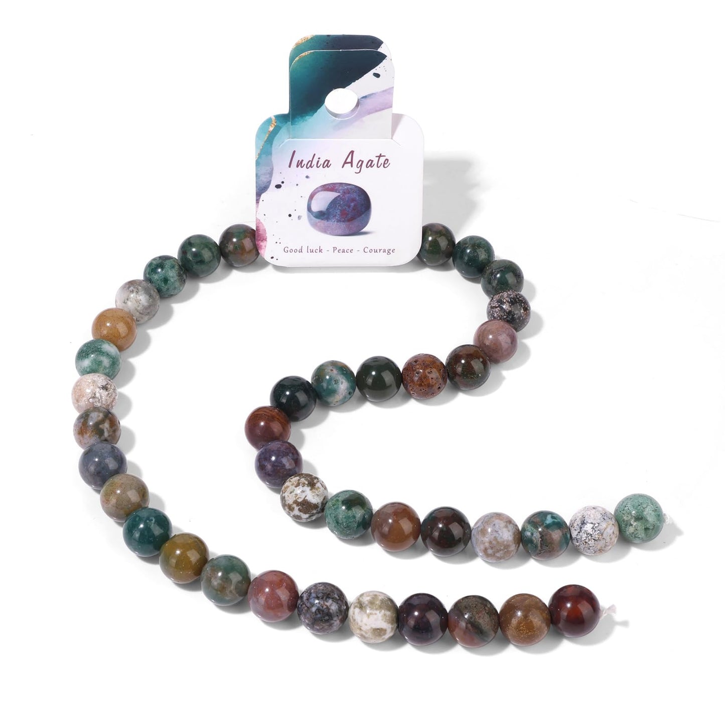 40pcs 10mm Natural Indian Agate Gemstone Beads Healing Crystal Round Loose Stone Beads for Jewelry Making, Crystal Stone Beads for Bracelets Necklace Earrings Making