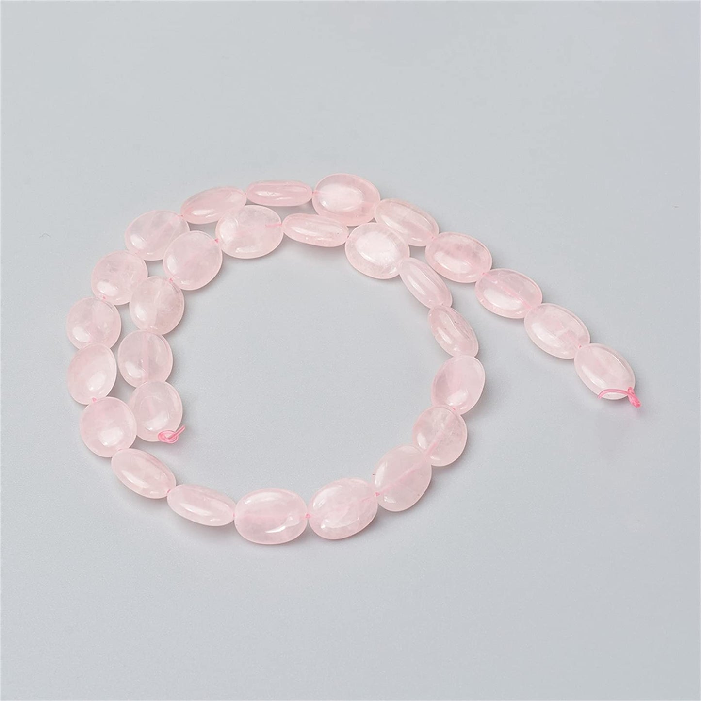 Fashewelry 58pcs Natural Rose Quartz Stone Beads 14x10mm Flat Oval Healing Crystal Loose Gemstone Beads for Jewelry Necklace Bracelet Earring Craft Hole: 1mm