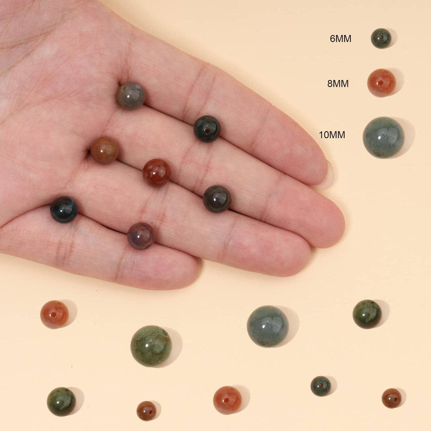 45pcs 8mm Natural Stone Beads Indian Agate Beads Energy Crystal Healing Power Gemstone for Jewelry Making, DIY Bracelet Necklace