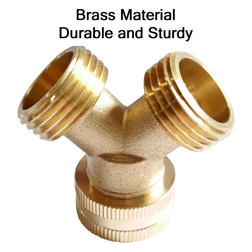 Joywayus 2PCS Brass 3/4" GHT Garden Hose Splitter Body Backyard 2 Way Y Shaped Swivel Connector Threaded Pipe Fitting Coupler Adapter with Washer