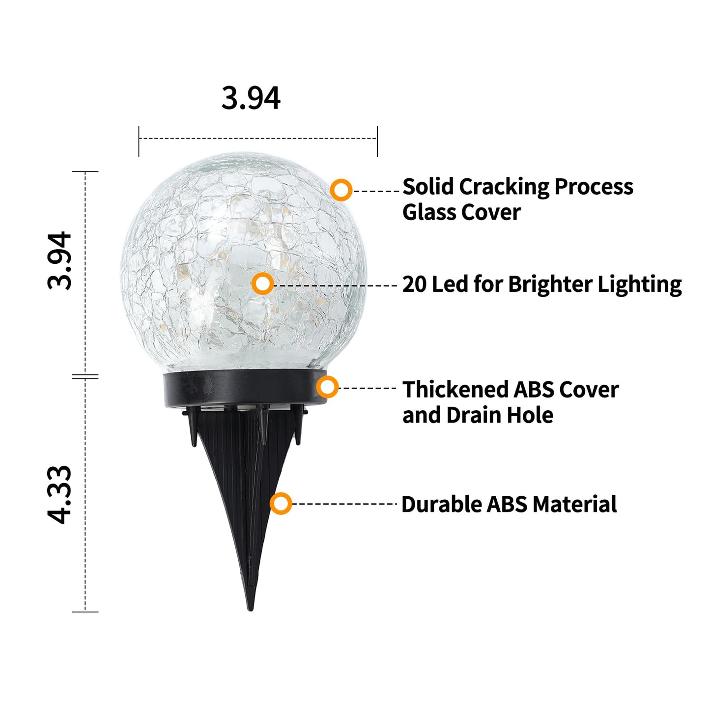 JKIMK Solar Globe Lights Outdoor Waterproof-Solar Balls Garden-Cracked Glass Ball Solar Lights Outdoor-Solar Orbs Outside-Outdoor Decorations Patio & Yard Lawn Backyard Decor (GUO-XBQ-5-5-5)
