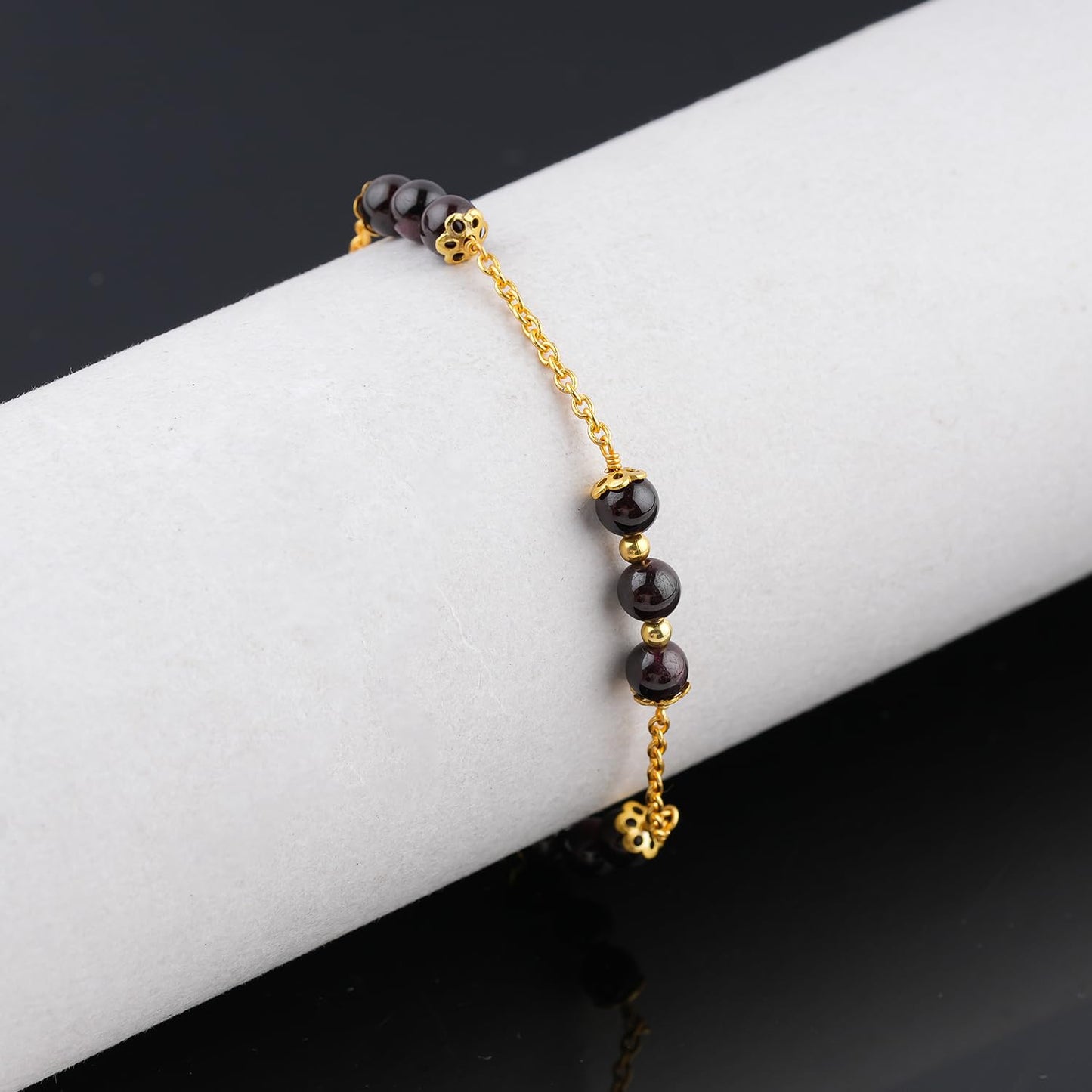 JEWEL OF ROCKS Sleek Stylish GARNET Bracelet, Handmade Craft, Beads Bracelet, Chakra Healing Bracelet, Gemstone Women Jewelry, Hypoallergenic Gold Plated Brass Bracelets 8" inch