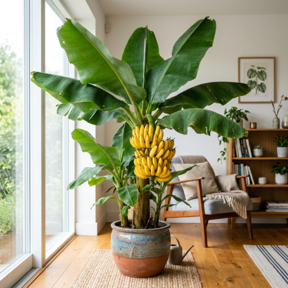 Dwarf Cavendish Banana Tree Live Plant in 1 Gal Pot, Hardy Banana Live Plant, Live Banana Fruit Tree, 1-2 Year Old, Well-Rooted, No to CA