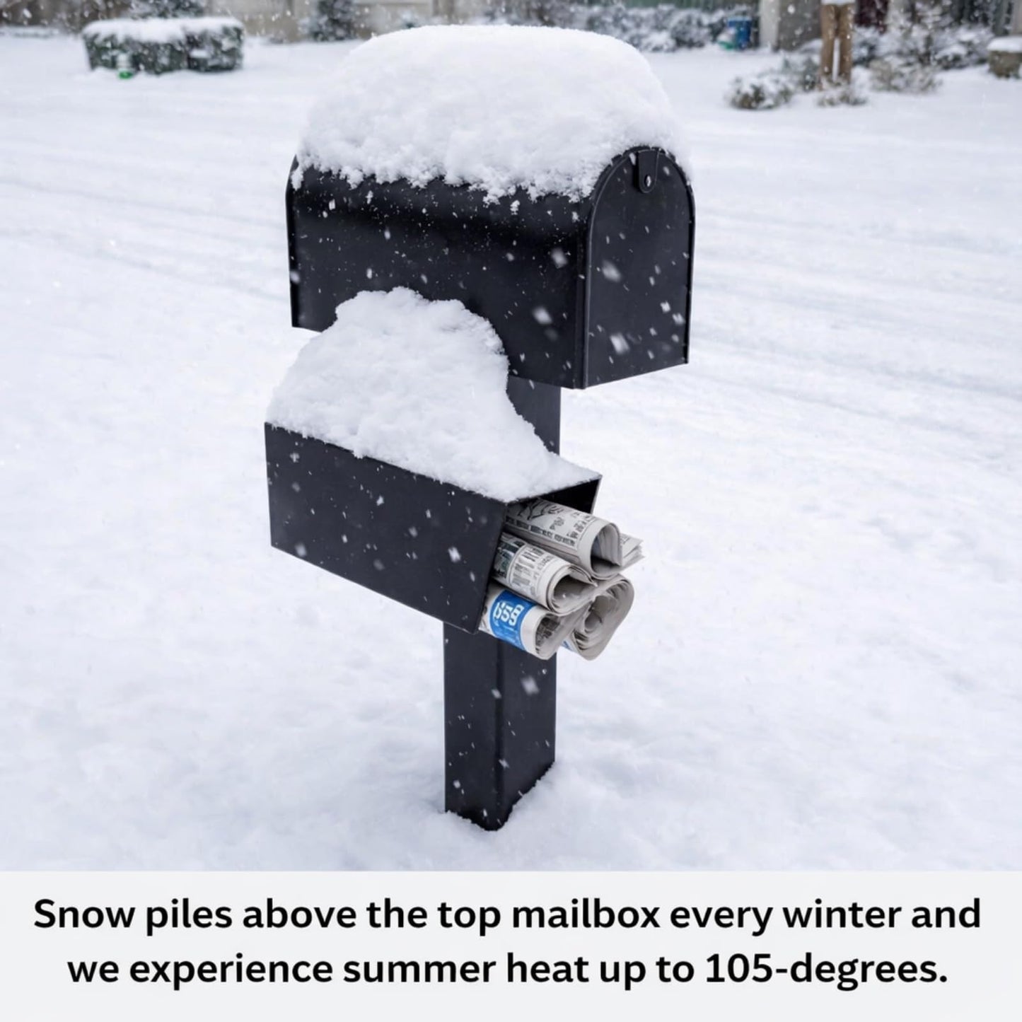 Zonon Newspaper Holder Black Medium Newspaper Box Weatherproof Heavy Duty Mailbox Accessory with Adjustable Bracket Rustproof Metal Outdoor Magazine Delivery Box for Post Mounted Mailbox
