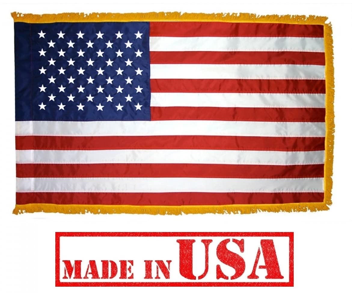 US Flag Factory - American Flag Indoor Display Set with 8 FT Wood Pole - Complete Presentation Set - TOTAL height 105 Inches after assembly