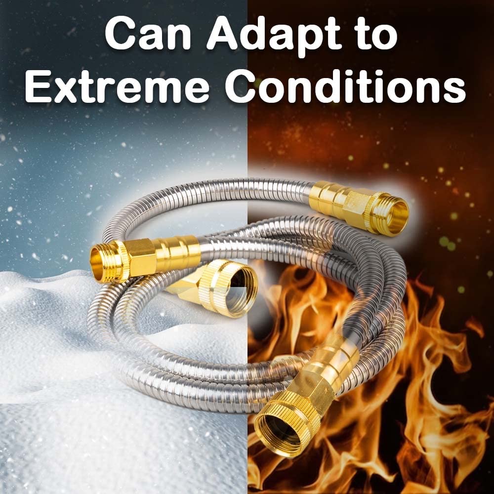 FangFarm Stainless Steel Garden Hose: 5FT 3/4" Male to Female Brass Fittings - Flexible Metal Water Hose for RV - Camper Faucet Extension Patio