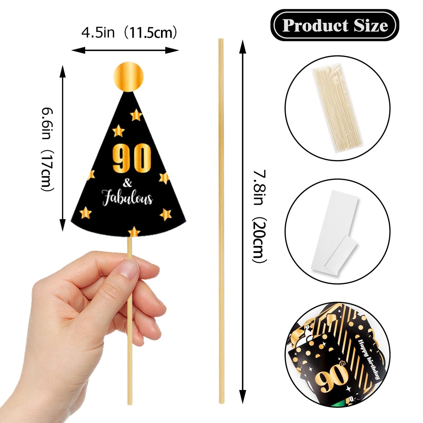 LINGTEER Happy 90th Birthday Party Photo Booth Props,Cheers to 90th Birthday Ninety Years Old Bday Party Centerpieces Props Decorations Sign.
