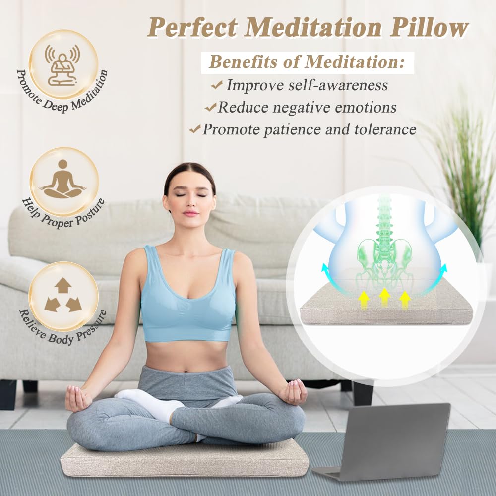 ECISZ Meditation Floor Cushion for Yoga Adults Square Floor Pillows Seating Large Meditation Cushion Yoga Pillows for Sitting on Floor Meditation Pillow Mat Outdoor Rectangle Floor Sitting Cushion