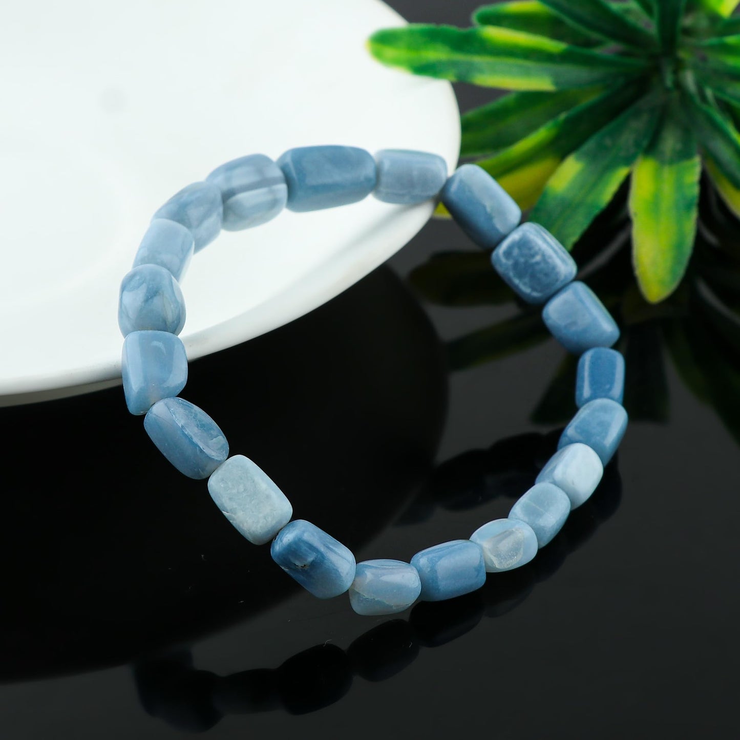 CRYSTALINES Round Beads Stretchable Unisex Bracelet, Natural Blue Opal Gemstone, Stretch Jewelry for Men Women, Healing Bracelets, Handmade, Chakra Stones, Healing Bracelet, Birthstone