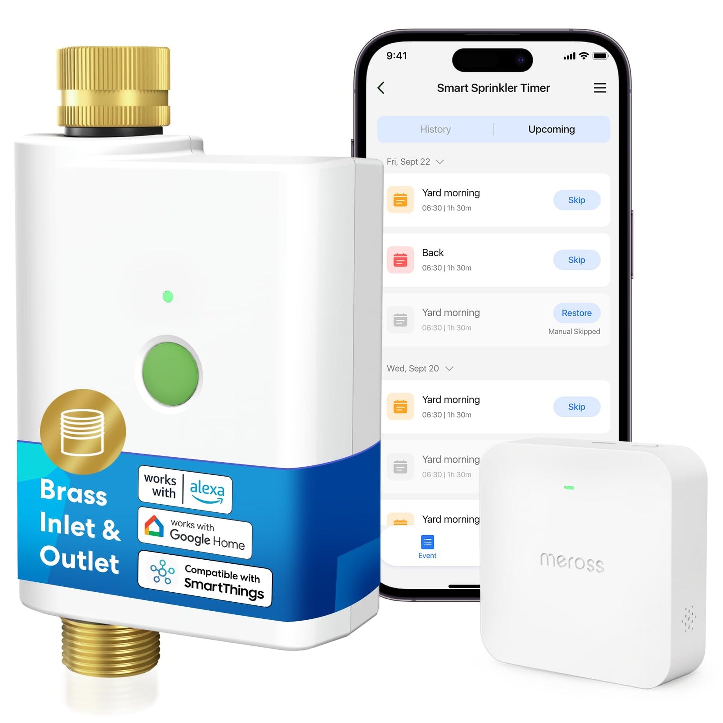 meross WiFi Water Timer for Garden Hose, Smart Hose Timer with Brass Inlet & Outet, WiFi Sprinkler Valve Work with Alexa & Google Assistant, Smart Rain Skip for Lawn, Garden & Yard