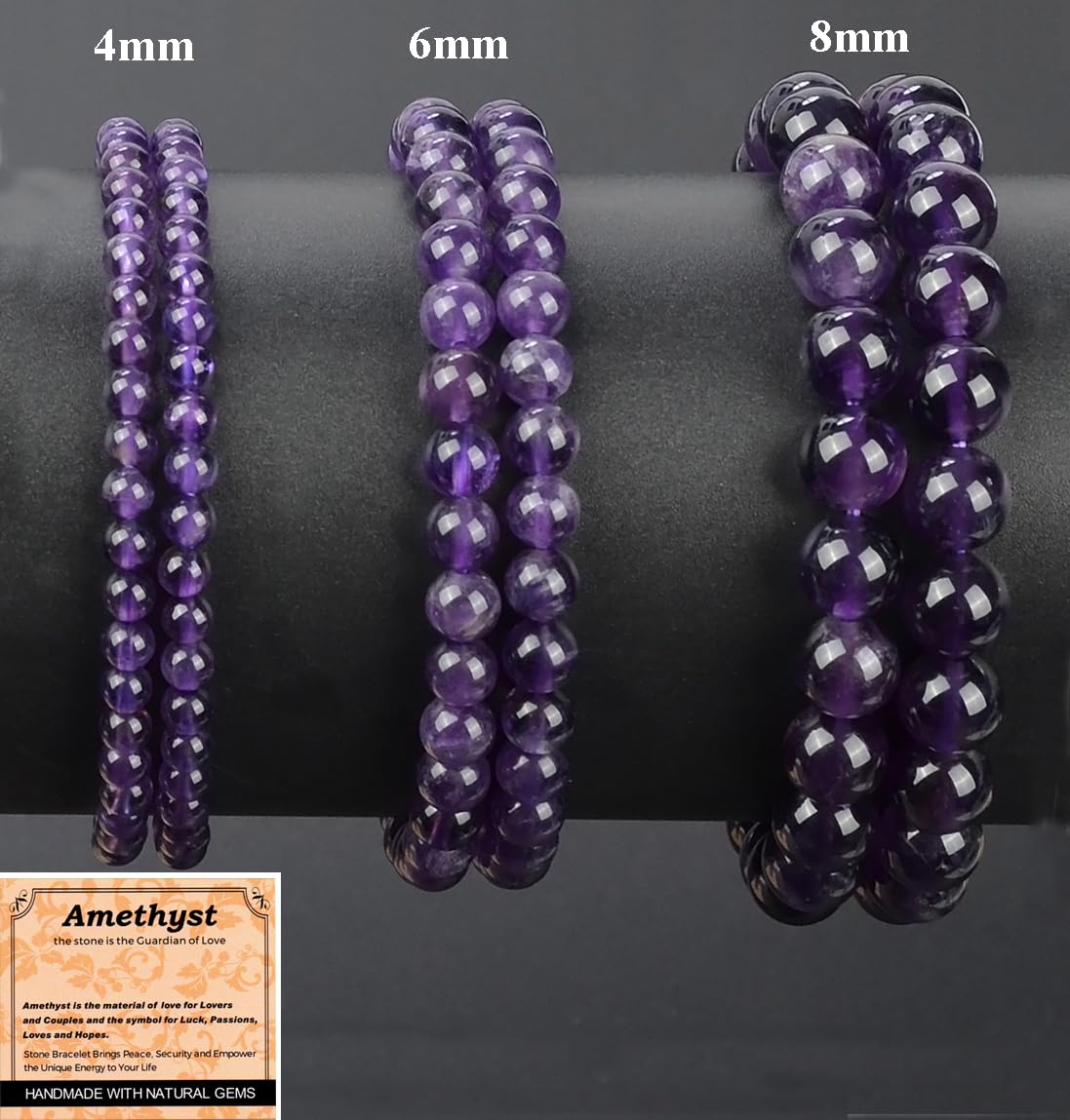 MASSIVE BEADS Amethyst - Guardian Stone - Handmade Handmade Yoga Stretch Elastic Bracelet Natural Stone Crystal Healing Power Energy Gifts for Unisex Adult 4mm