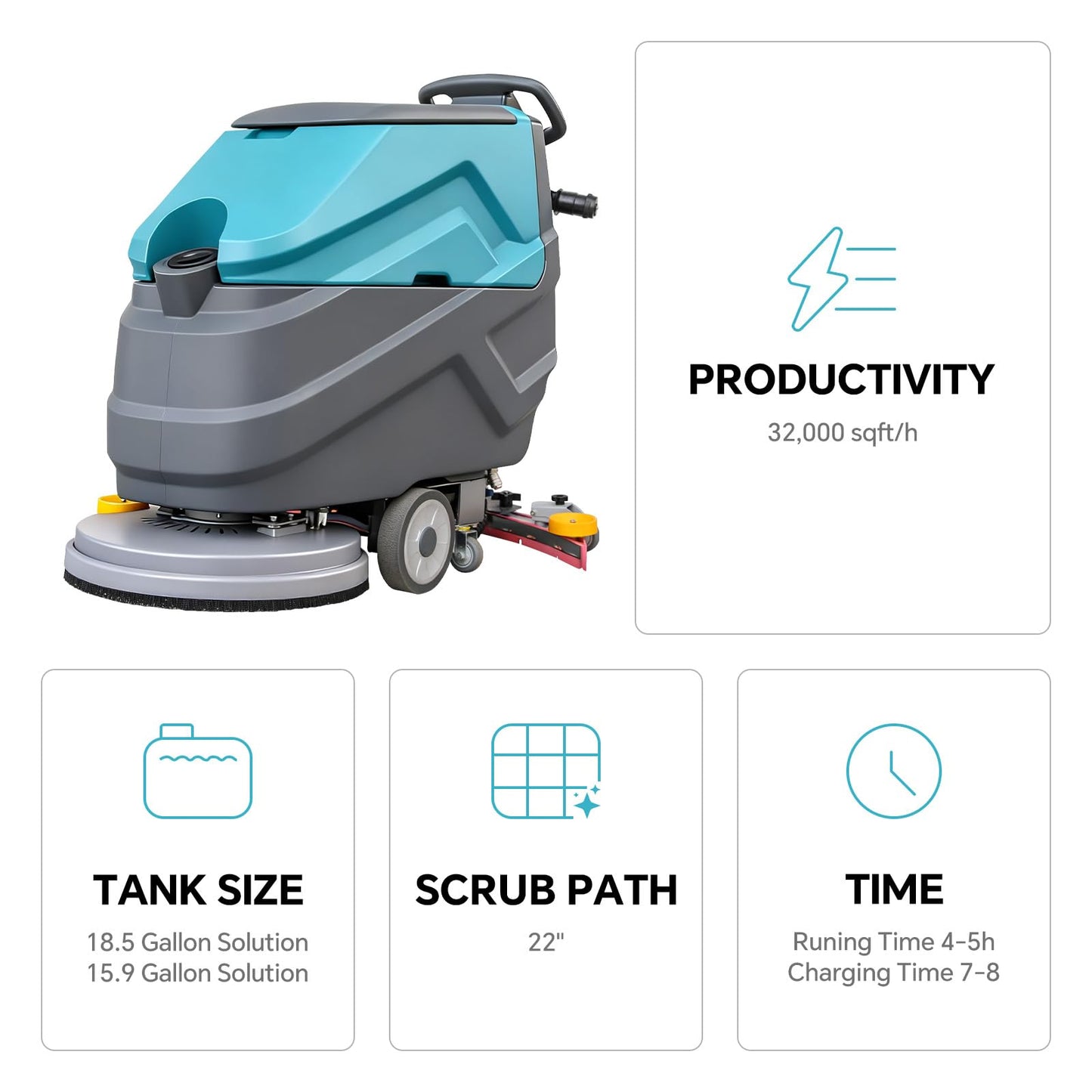 KARHDIR 22" Floor Scrubber Machine Cordless Walk Behind Scrubber with 31.5" Suction Width 32000 Sqft/h 5 Hours Runtime,for Garage Shop Warehouse Epoxy Floors, Batteries & Brushes Included