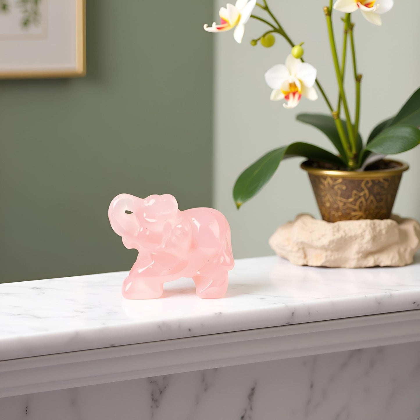 SquarezhenBo Elephant Ornament, Elephant Statue, Jade Stone Handcraft Natural Green Jade Stone Elephant Statue Decor Toys in Hand Home Décor Accents Sculptures (Pink)