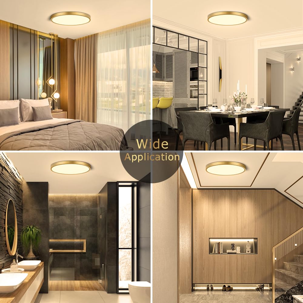 2Pack 9Inch LED Ceiling Light Fixture Flush Mount, 18W(180W Equivalent), 1800LM, 3000K Warm White, IP40, Flat Modern LED Ceiling Lights for Bedroom, Living Room, Bathroom, Stairwell, etc.(Gold)