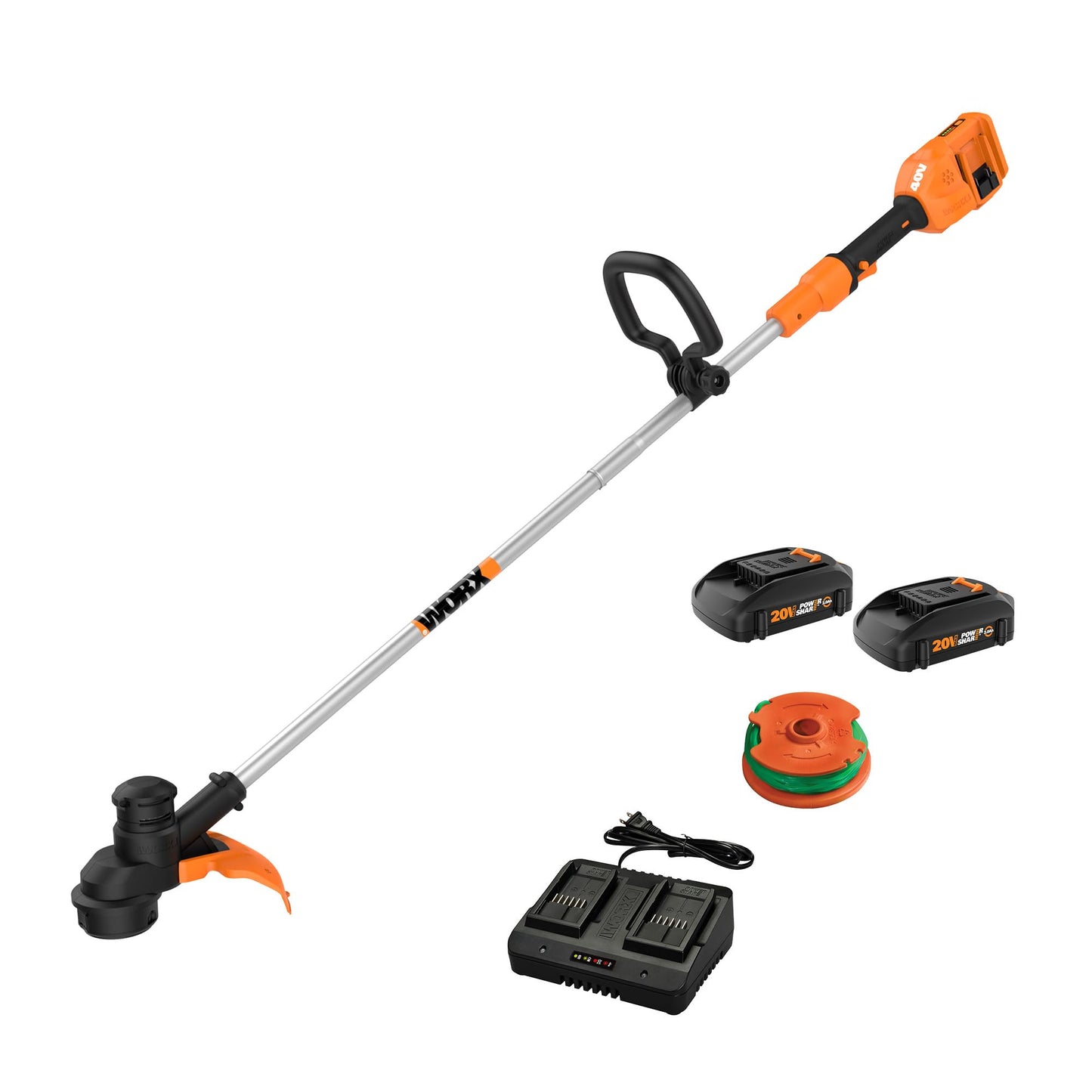 WORX Cordless String Trimmer, 13'' Electric Weed Wacker with Auto Feed, 40V Lightweight Weed Eater with Dual-exit Cutting Head, 2 Batteries & Charger Included, WG183