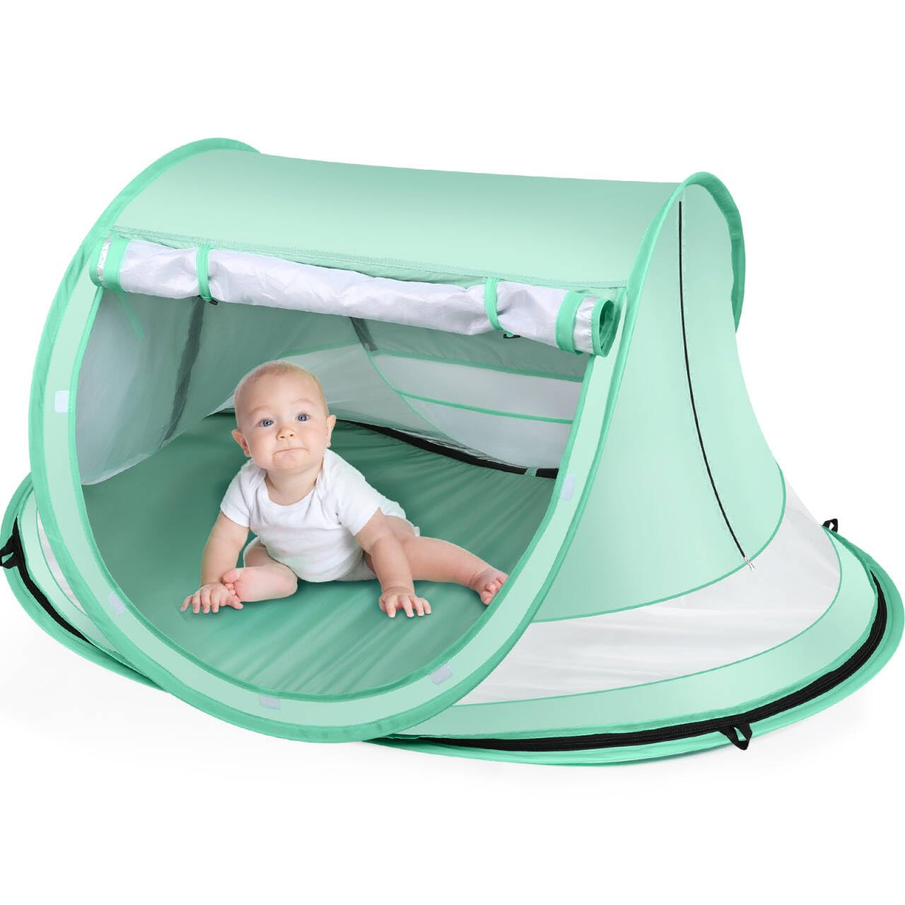 Kapeazo Baby Beach Tent, Large Pop Up Portable Sun Shade with Mosquito Net, Indoor Baby Play Tent for Travel, Beach, UPF 50+ UV Protection Sun Shelters