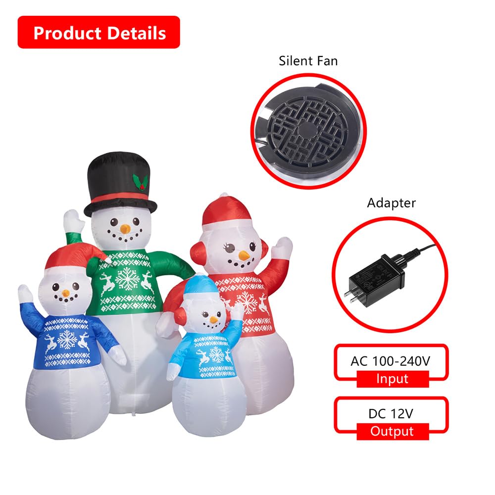 BORGOVA 6-Foot Inflatable Christmas Decorations - Set of 4 Inflatable Snowman Family Figures with Built-in LED Lights, Ideal for Garden Lawns and Outdoor Christmas Decor