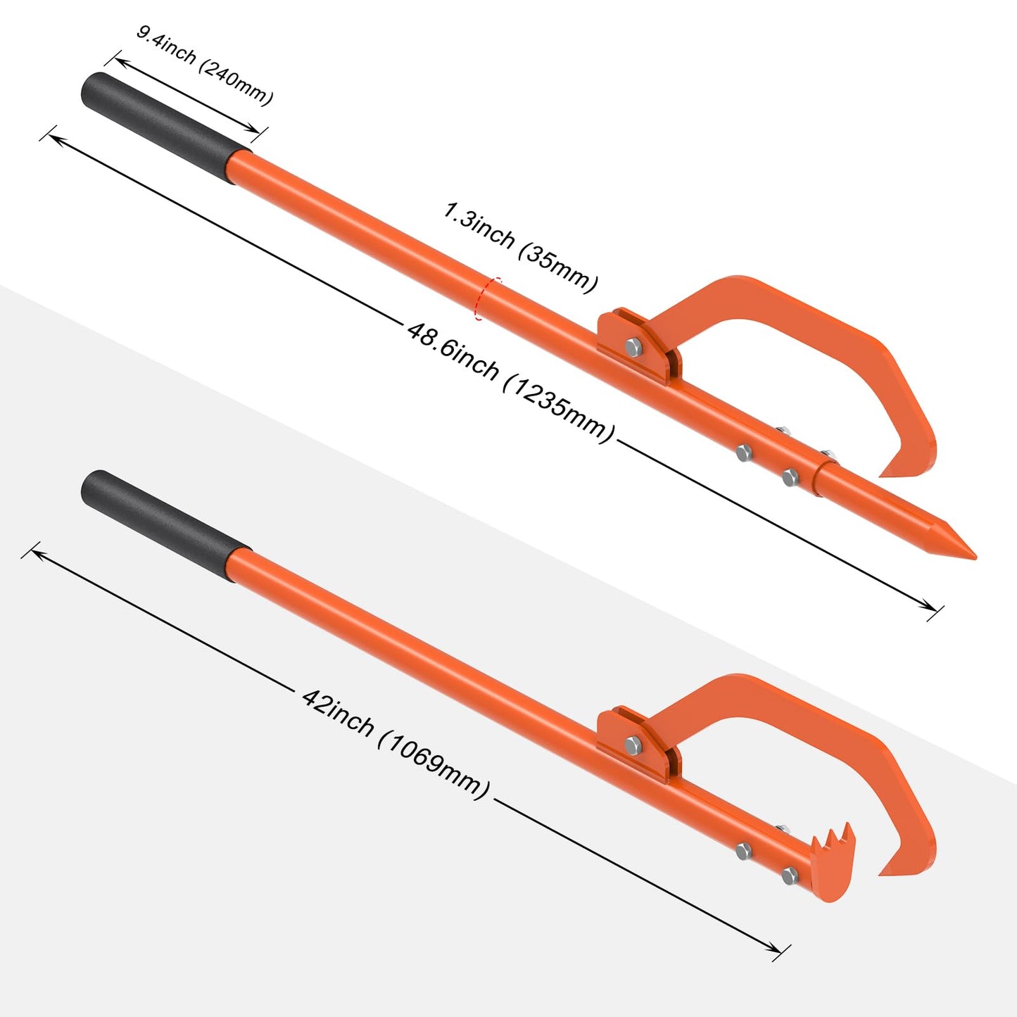 Dolibest 42/49'' Steel Cant Hook Tool, Log Peavey Tool, Cant Logging Tool, Dual Function Log Handler Tool for Rolling and Clamping Logs, with Adjustable Hook and 9.4'' Non-Slip Handle