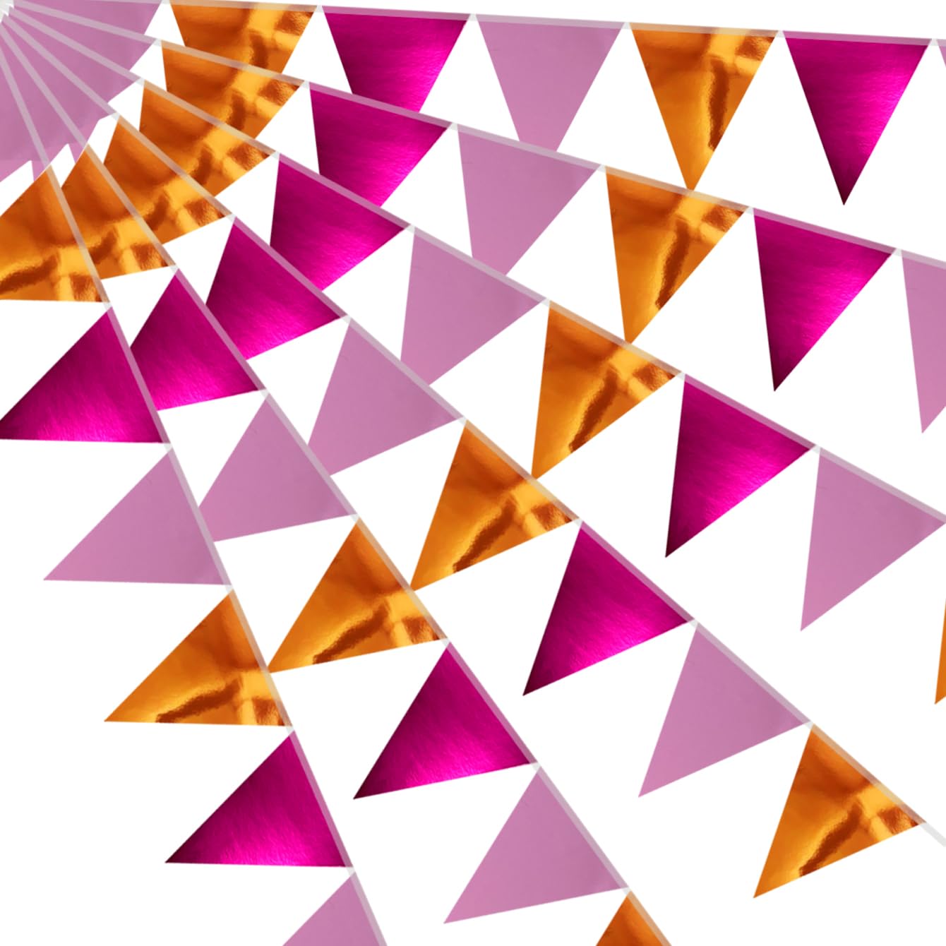 64ft Rose red Pink and Orange Triangle Pennant Banner Flag Metallic Paper Bunting Garland for Hanging Backdrop Birthday Decorations Graduation Bachelorette Bridal Wedding Shower Party Supplies