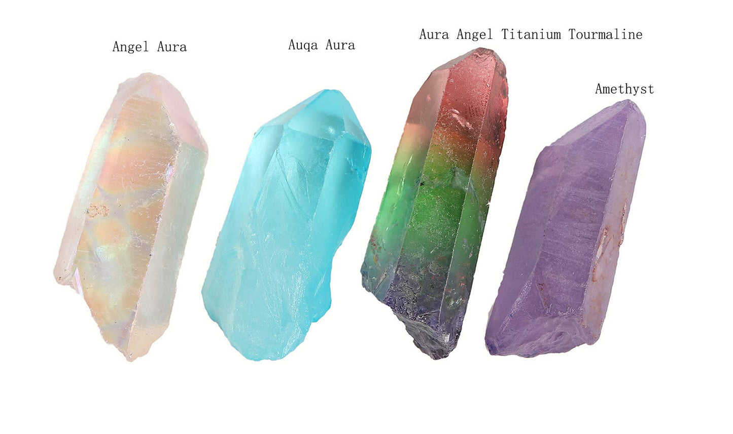 JIC Gem 4 pcs Auqa Aura, Angel Aura, Angel Amethyst, Tourmaline Healing Crystal Single Point Wand Natural Gemstone Polished Tumbled Stone or Crystal Healing, Reiki, and Home Decor