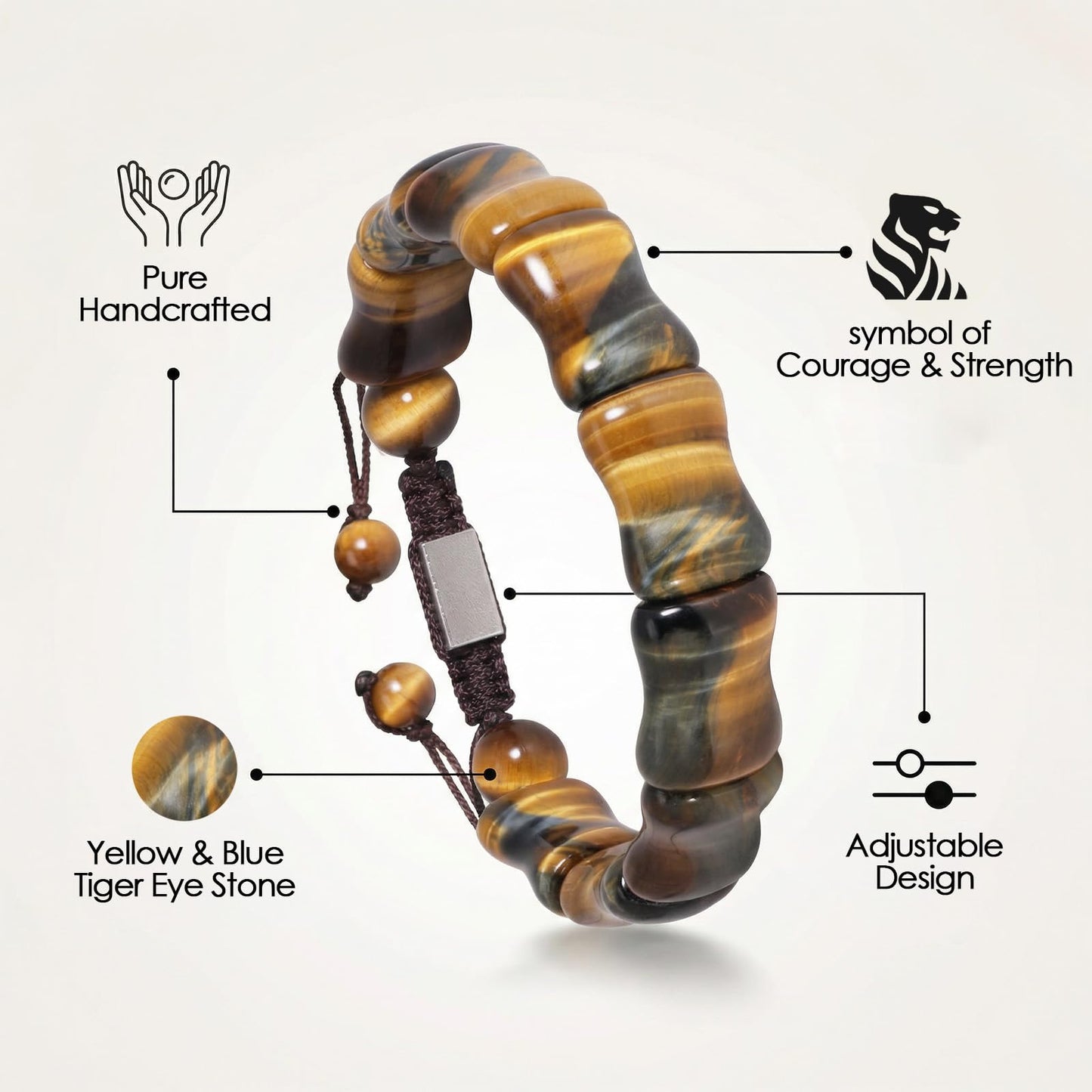 GALKCRST Tigers Eye Bracelet Men Protection Bracelet for Men, Unique Yellow Blue Tiger Eye Bracelet Natural Stone Handmade Jewelry Mens Beaded Bracelet