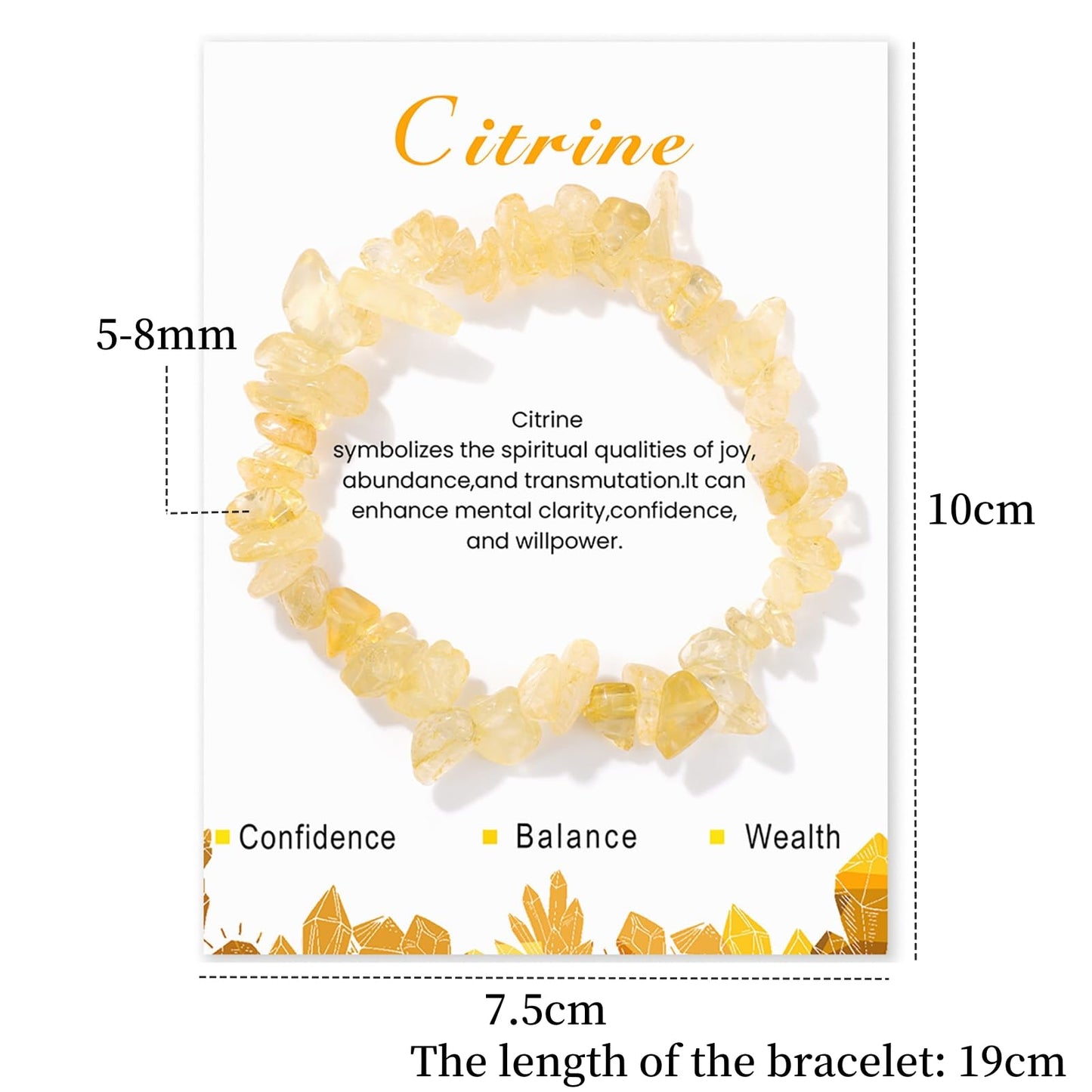 Citrine Bracelet for Women 8mm Real Raw Crystal Bracelet Yellow Citrine Bracelet Natural Stone Bracelets Gemstone Bracelets Citrine Jewelry for Women Girls