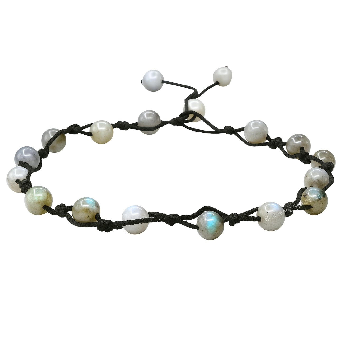 Amazing Gemstone Labradorite Anklet Ankle Bracelets for Women - Waterproof Beaded Healing Crystal Anklets, Plus Size Chakra Gemstone Bead Anklet (Stretchy Adjustable - Hand Knotted)