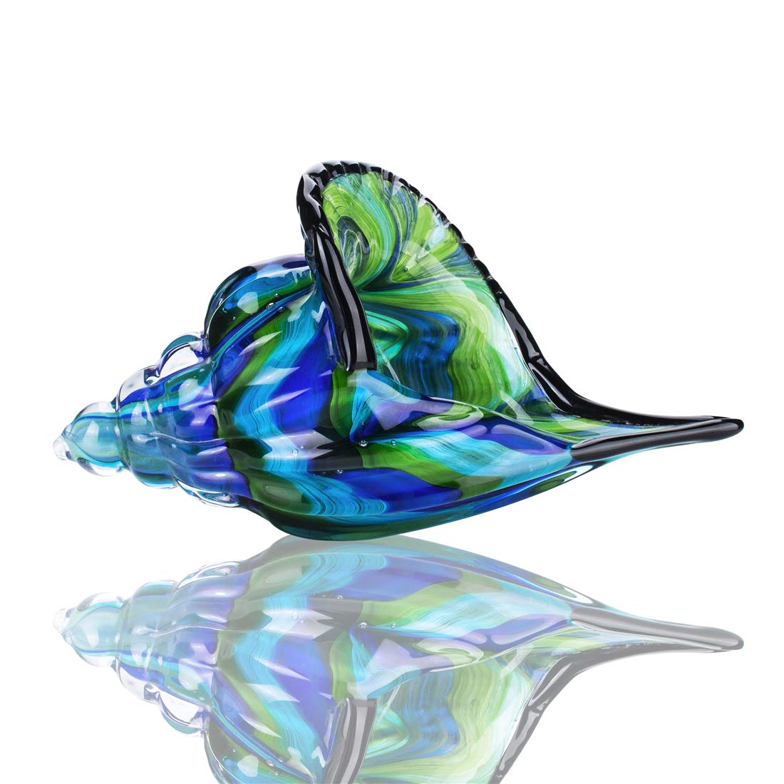 QFkris 8" Glass Conch Figurines, Hand Blown Seashell Art Glass Sculpture, Beautiful Home Decor, Crystal Paperweight