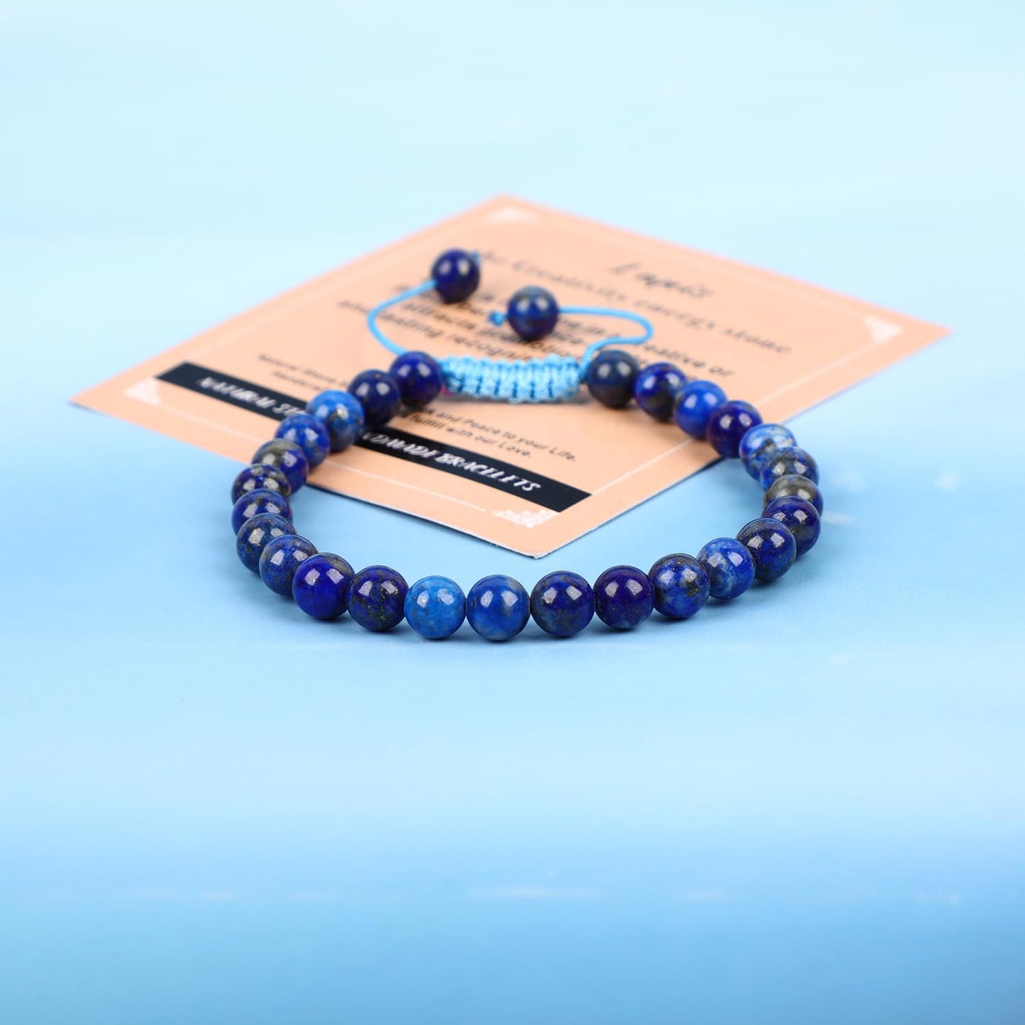 AD Beads 8mm Lapis Bracelet - Stone of the Creativity energy stone - Handmade Natural Stone Crystal Bracelet with Adjustable Macrame String - Yoga Healing Power Energy Gifts for Men and Women