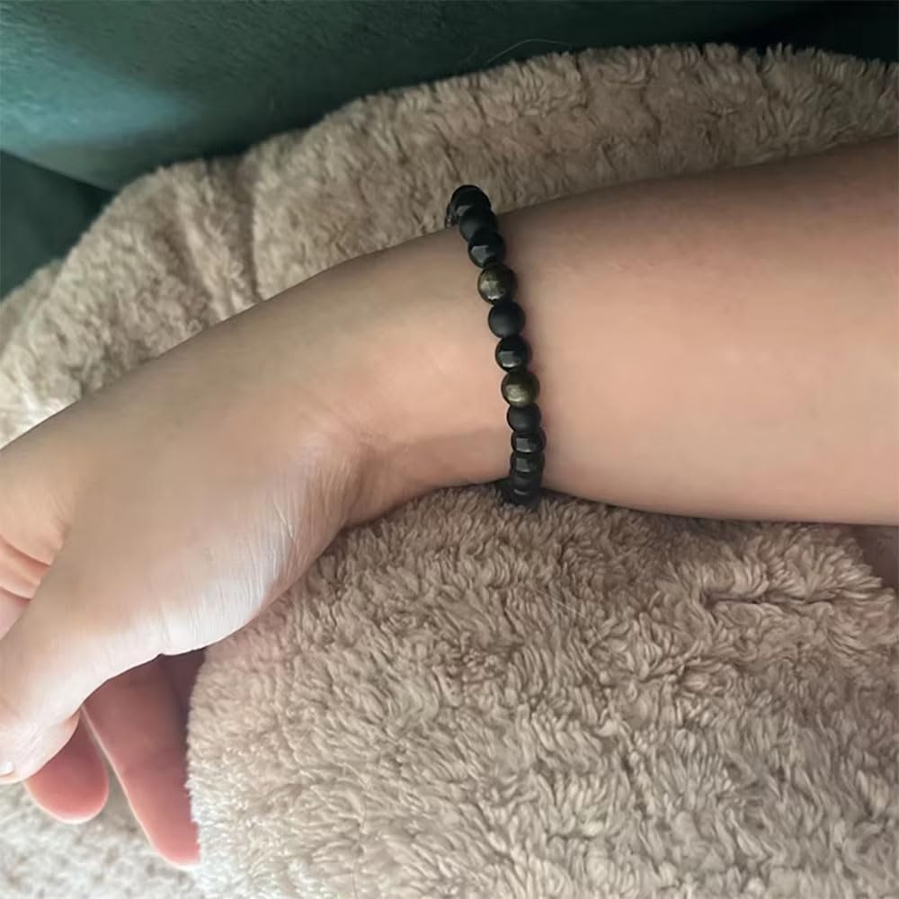 Crgwxzl Natural Stone Triple Protection Beaded Bracelet for Men Women Adjustable Black Tourmaline, Black Onyx and Hematite Handmade Lucky Bracelet Feng Shui Jewelry Gift
