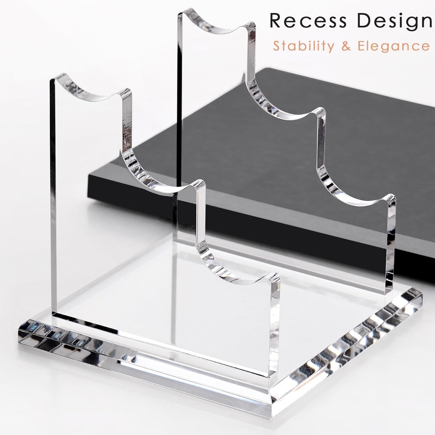 YUXUN Acrylic Pen Holder for Desk - Horizontal Three Pen Display Stand with 8mm Thick Base | Fountain Pen Rest, Apple Pencil Stand, Crystal-Clear Desk Organizer