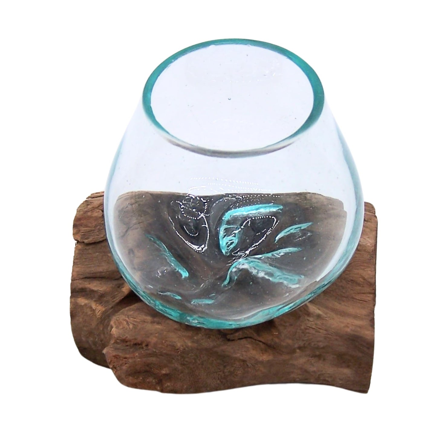 Wowser Small Glass Bowl on Driftwood Figurine, Freestanding Nautical Décor, Beach Themed Decoration, 6.5 Inches