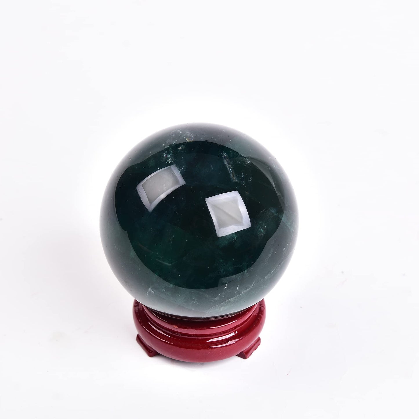 JIC Gem Natural Green Fluorite Quartz Crystal Ball Sphere Healing Crystal Sphere Decorative Ball with Wooden Stand Home Decoration Christmas Day Gifts (70-80mm)