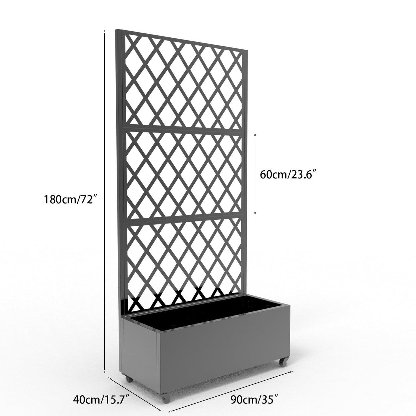 GarveeLife Metal Planter Box, with Diamond Lattice Trellis Planter Box, for Climbing Plants and Vines, Galvanized Raised Garden Bed on Wheels, Garden Bed with Trellis(72"x35" Black)