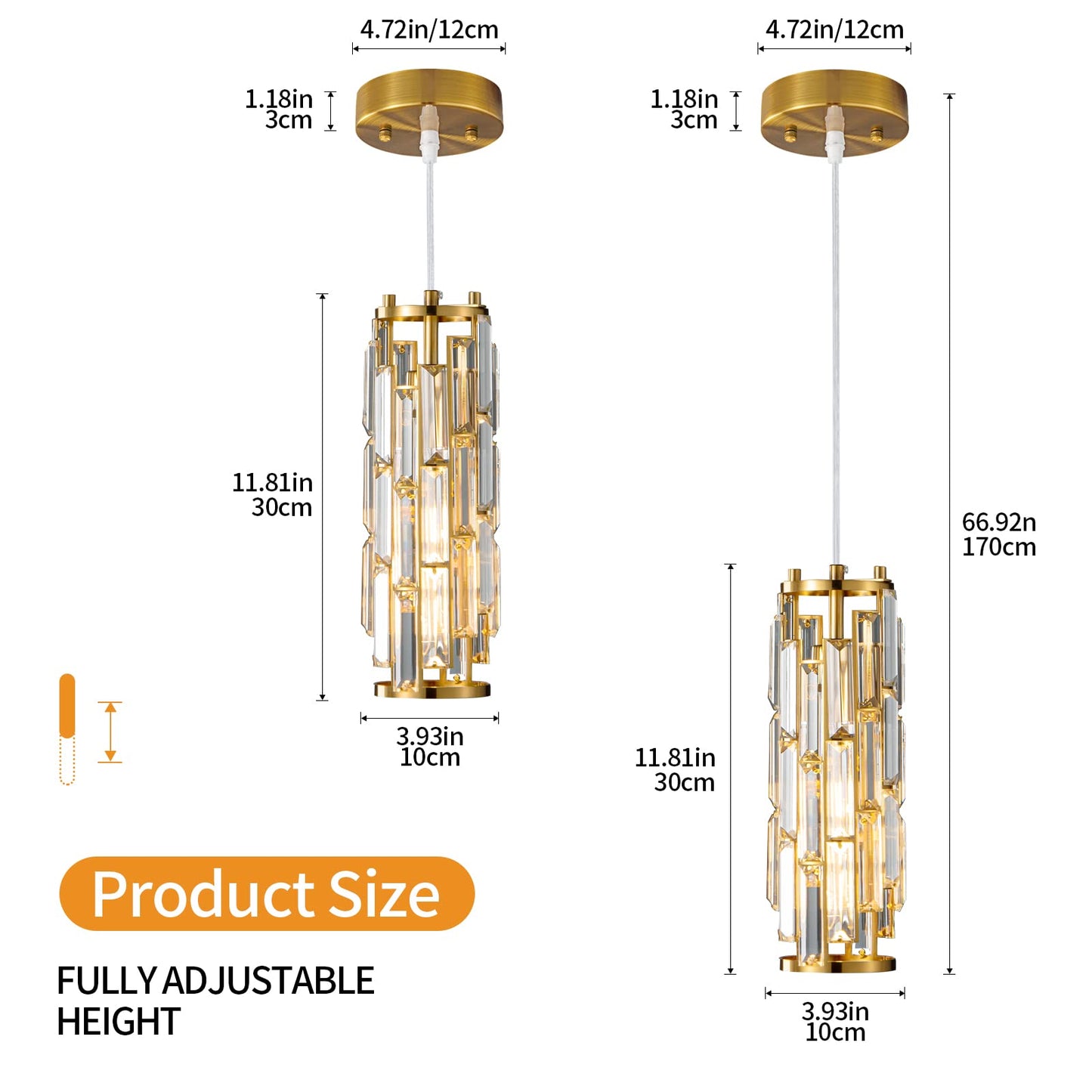 LMQNINE Pendant Lights Modern Gold Pendant Light Mini Crystal Chandelier Pendant Lighting for Kitchen Island Dinning Room Bedroom Kitchen Sink Lighting (Gold 3-Pack)