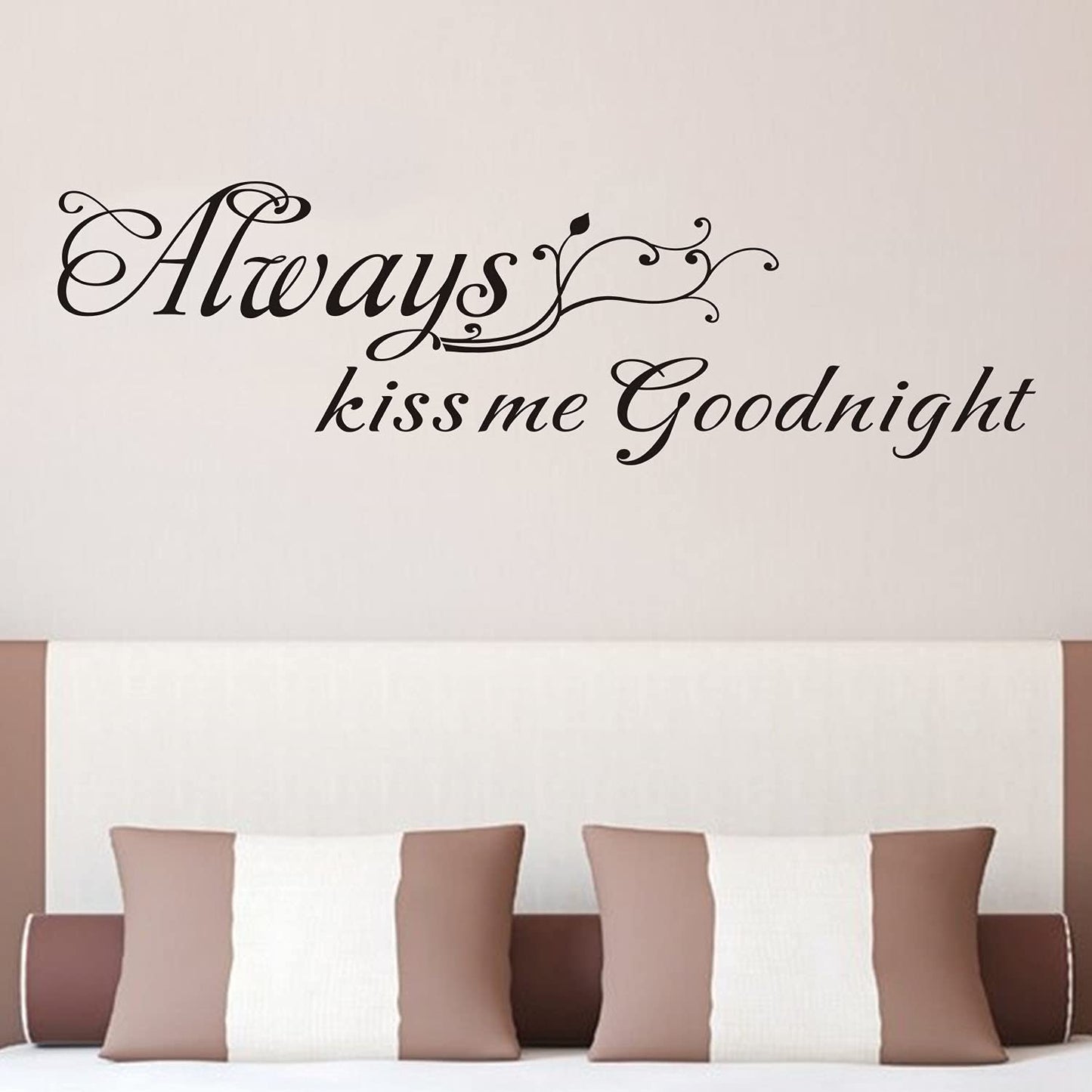 AnFigure Always Kiss Me Goodnight Wall Decal, Bedroom Wall Stickers, Women Family Quotes Couples Love Romantic Marriage Bed Inspirational Bathroom Sayings Words Vinyl Art Home Decor Stickers 45"X13"