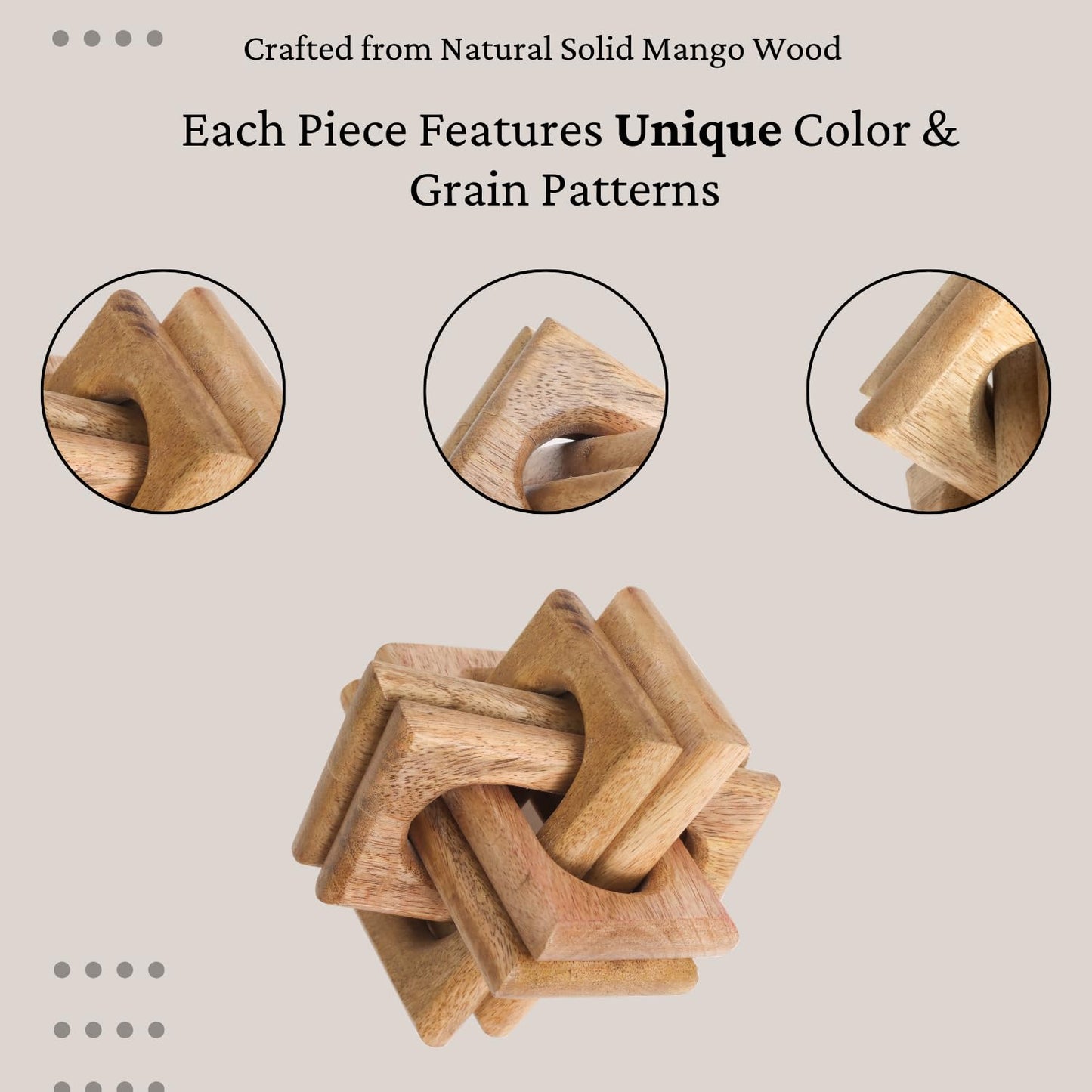 ANONYO Boho Wooden Chain Links Decorative Object for Coffee Table & Shelf | Handmade Mango Wood Knot Sculpture Rustic Modern Arch Décor for Living Room, Entryway, Console, Office Home Accent (Natural)
