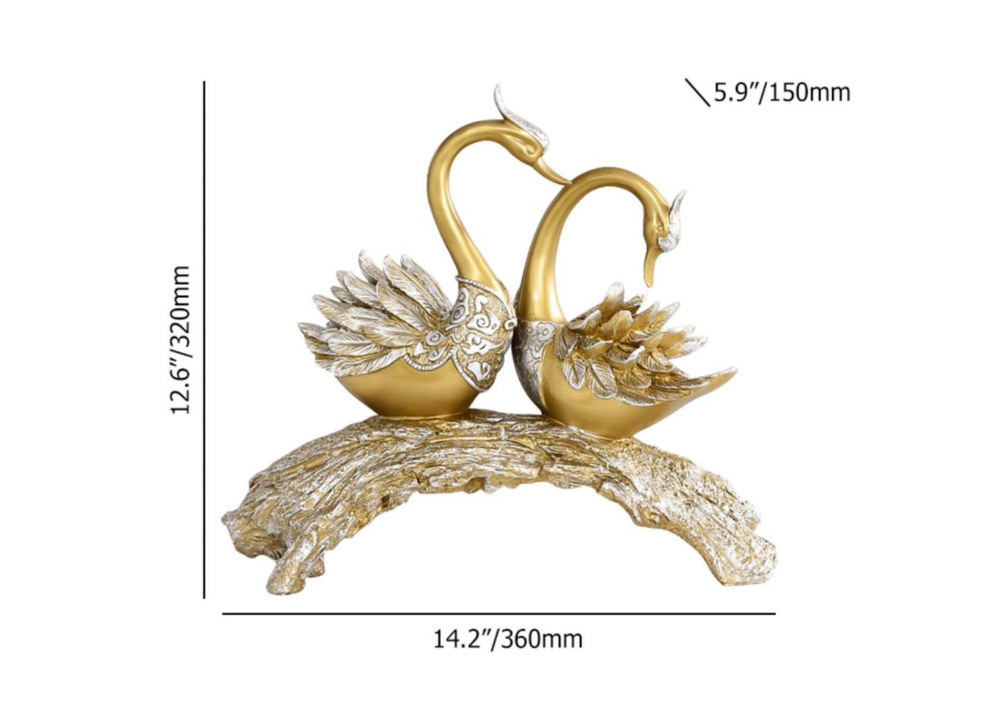 BULUXE 14.2" Gold Couple Swan Decor Figurine Modern Simulation Animal Sculpture Art Ornament Home Table Statue