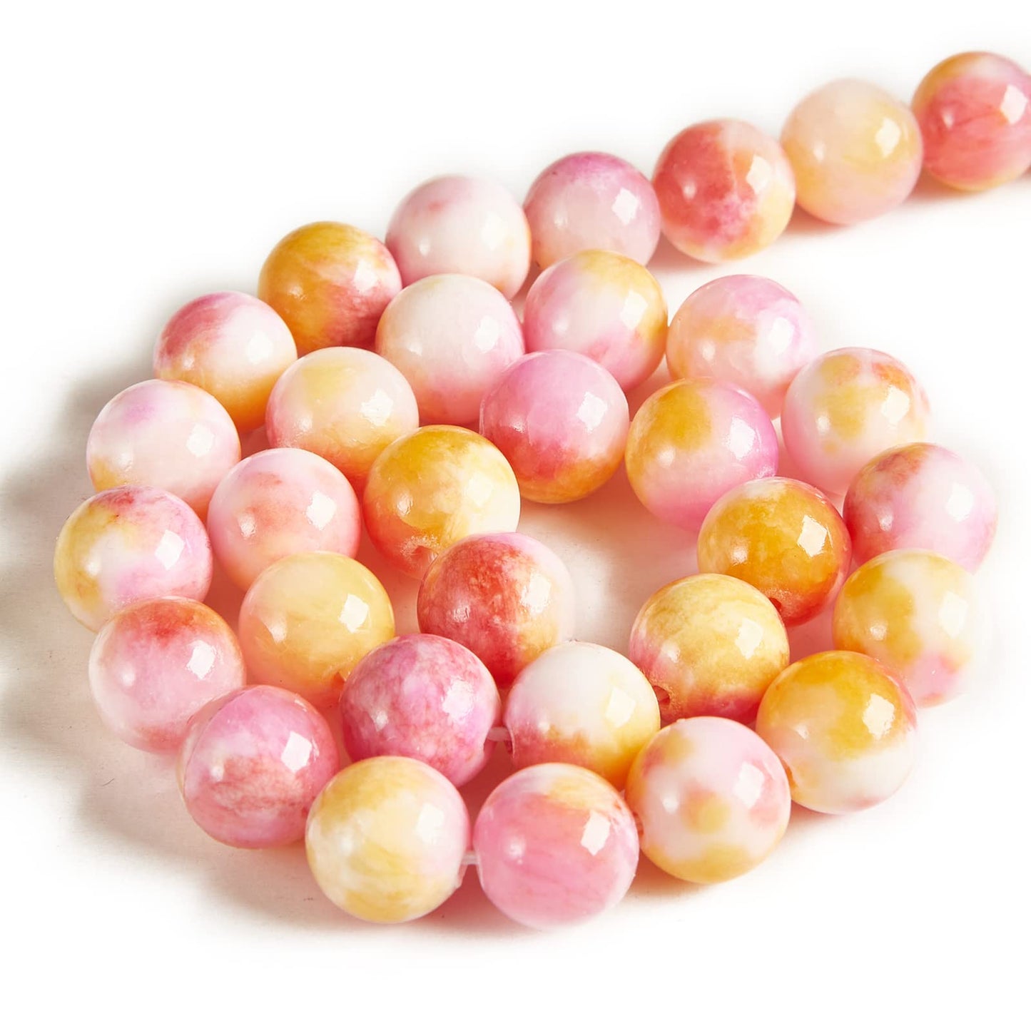 100pcs 6mm Pink Yellow Jade Beads Natural Gemstone Beads Round Loose Beads for Jewelry Making