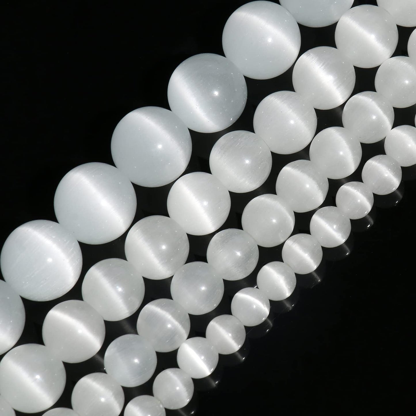Yochus 60pcs White Cat Eye Stone Beads，6mm Healing Power Natural Stone Round Loose Beads for Jewelry Making Earring Necklace DIY Crafts